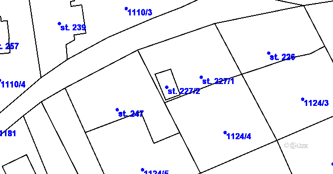 Parcela st. 227/2 v KÚ Branky, Katastrální mapa