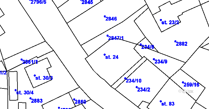 Parcela st. 24 v KÚ Branná, Katastrální mapa