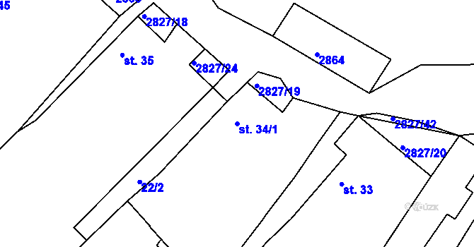 Parcela st. 34/1 v KÚ Branná, Katastrální mapa