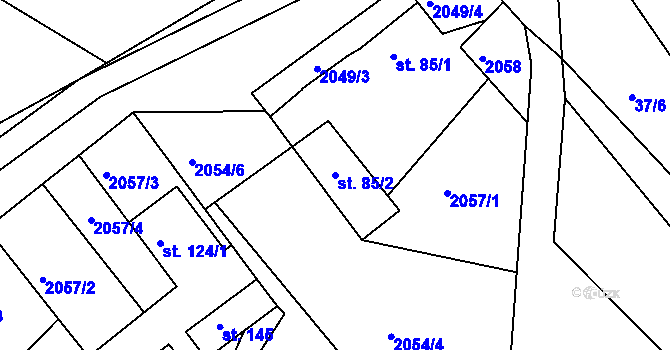 Parcela st. 85/2 v KÚ Branná, Katastrální mapa