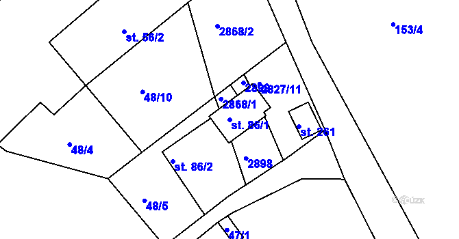 Parcela st. 86/1 v KÚ Branná, Katastrální mapa