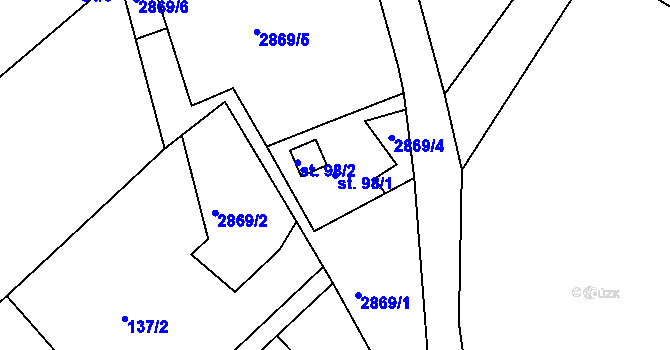 Parcela st. 98/1 v KÚ Branná, Katastrální mapa