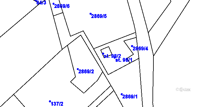 Parcela st. 98/2 v KÚ Branná, Katastrální mapa