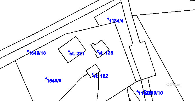 Parcela st. 128 v KÚ Branná, Katastrální mapa