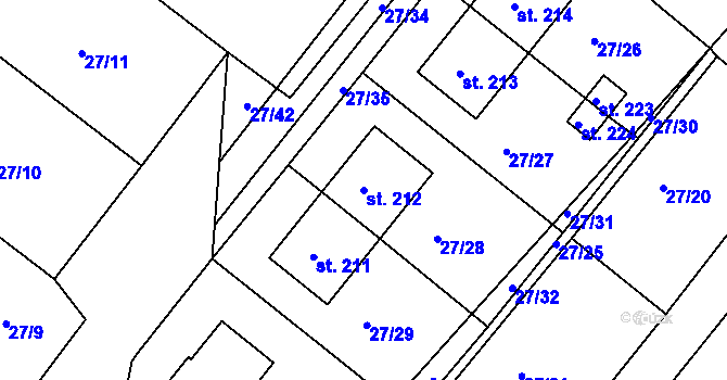 Parcela st. 212 v KÚ Branná, Katastrální mapa