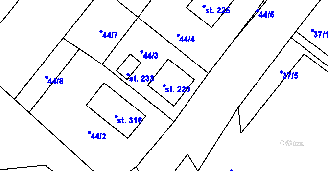 Parcela st. 220 v KÚ Branná, Katastrální mapa