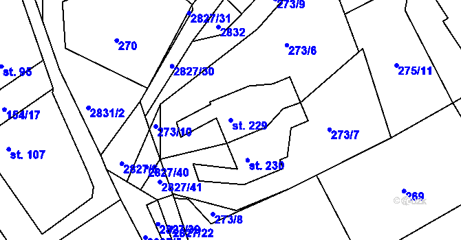 Parcela st. 229 v KÚ Branná, Katastrální mapa