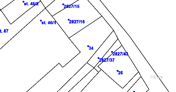 Parcela st. 34 v KÚ Branná, Katastrální mapa