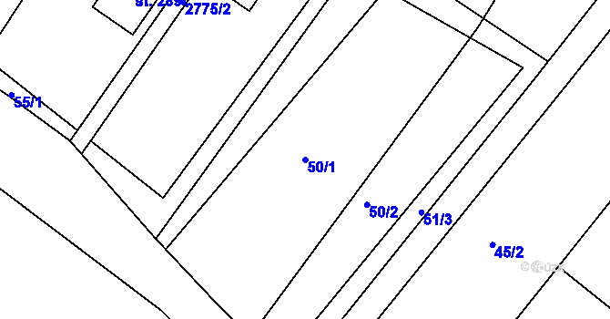 Parcela st. 50/1 v KÚ Branná, Katastrální mapa