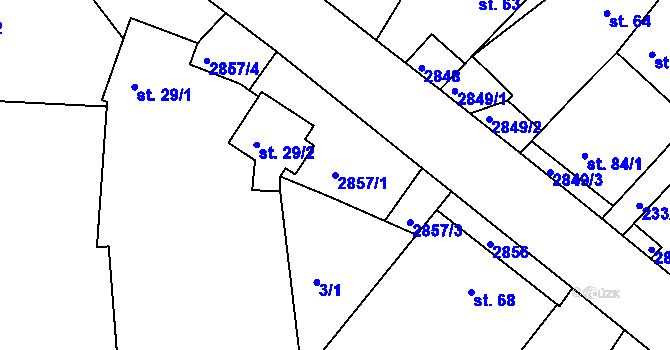 Parcela st. 2857/1 v KÚ Branná, Katastrální mapa