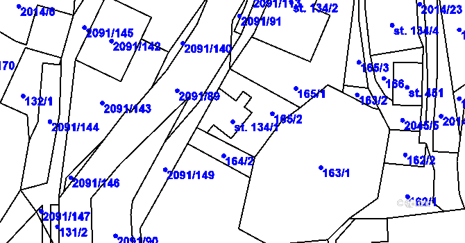 Parcela st. 134/1 v KÚ Branná u Šumperka, Katastrální mapa