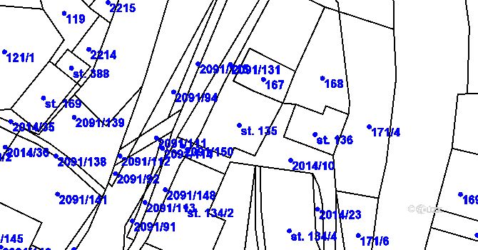 Parcela st. 135 v KÚ Branná u Šumperka, Katastrální mapa