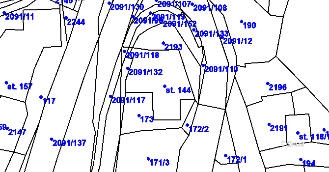 Parcela st. 144 v KÚ Branná u Šumperka, Katastrální mapa