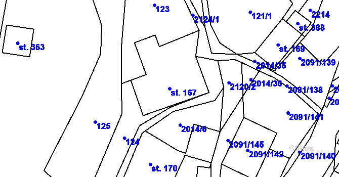 Parcela st. 167 v KÚ Branná u Šumperka, Katastrální mapa