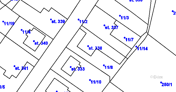 Parcela st. 338 v KÚ Branná u Šumperka, Katastrální mapa