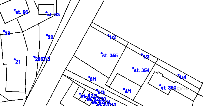 Parcela st. 355 v KÚ Branná u Šumperka, Katastrální mapa