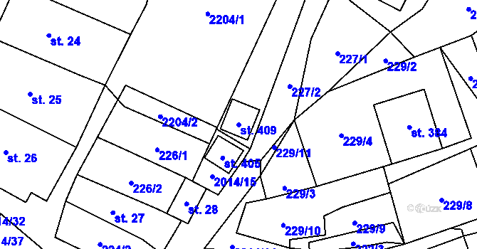 Parcela st. 409 v KÚ Branná u Šumperka, Katastrální mapa