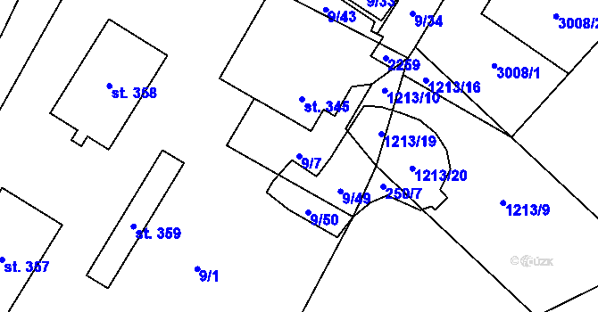 Parcela st. 9/7 v KÚ Branná u Šumperka, Katastrální mapa