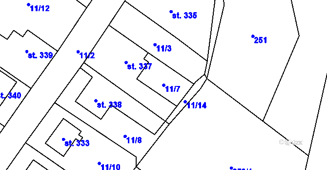 Parcela st. 11/7 v KÚ Branná u Šumperka, Katastrální mapa