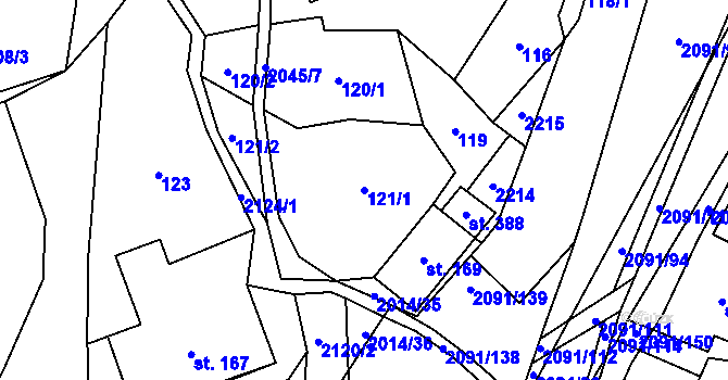 Parcela st. 121/1 v KÚ Branná u Šumperka, Katastrální mapa
