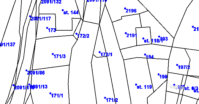 Parcela st. 172/1 v KÚ Branná u Šumperka, Katastrální mapa
