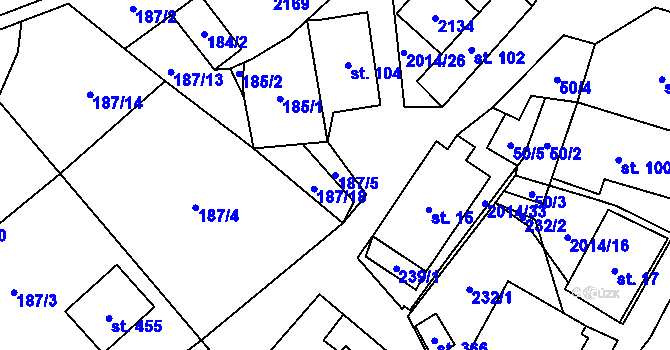 Parcela st. 187/5 v KÚ Branná u Šumperka, Katastrální mapa