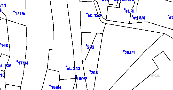 Parcela st. 202 v KÚ Branná u Šumperka, Katastrální mapa