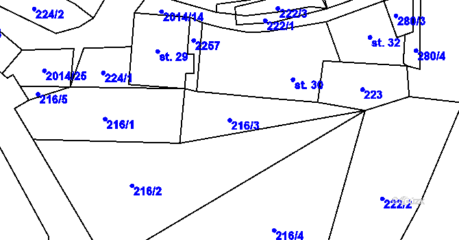 Parcela st. 216/3 v KÚ Branná u Šumperka, Katastrální mapa