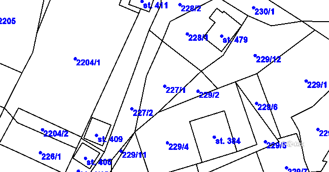 Parcela st. 227/1 v KÚ Branná u Šumperka, Katastrální mapa