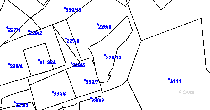 Parcela st. 229/13 v KÚ Branná u Šumperka, Katastrální mapa
