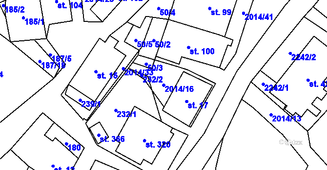 Parcela st. 2014/16 v KÚ Branná u Šumperka, Katastrální mapa