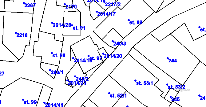 Parcela st. 2014/20 v KÚ Branná u Šumperka, Katastrální mapa