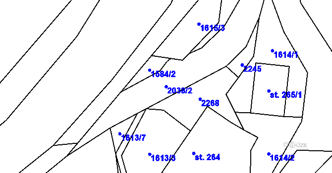 Parcela st. 2038/2 v KÚ Branná u Šumperka, Katastrální mapa