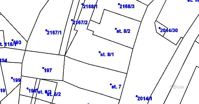 Parcela st. 8/1 v KÚ Branná u Šumperka, Katastrální mapa
