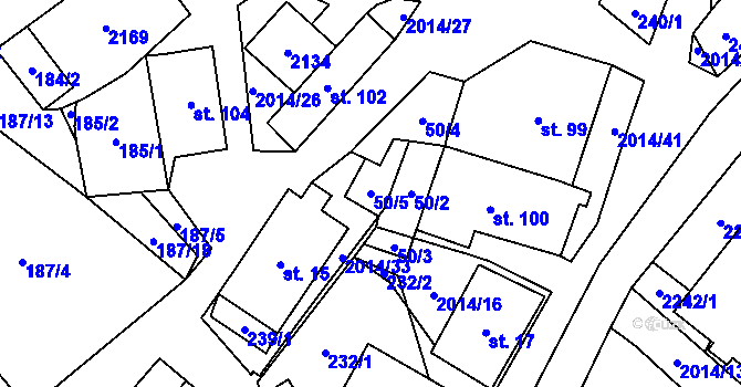 Parcela st. 50/5 v KÚ Branná u Šumperka, Katastrální mapa