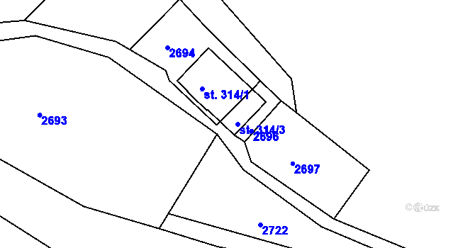 Parcela st. 314/3 v KÚ Branná u Šumperka, Katastrální mapa