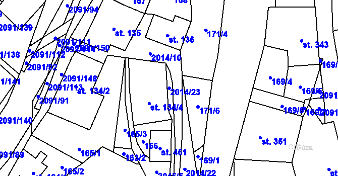 Parcela st. 2014/23 v KÚ Branná u Šumperka, Katastrální mapa