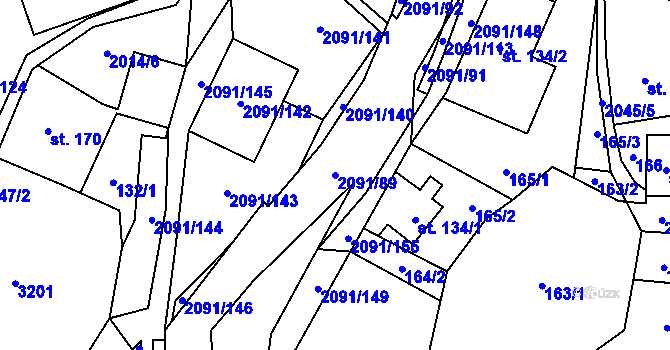 Parcela st. 2091/89 v KÚ Branná u Šumperka, Katastrální mapa