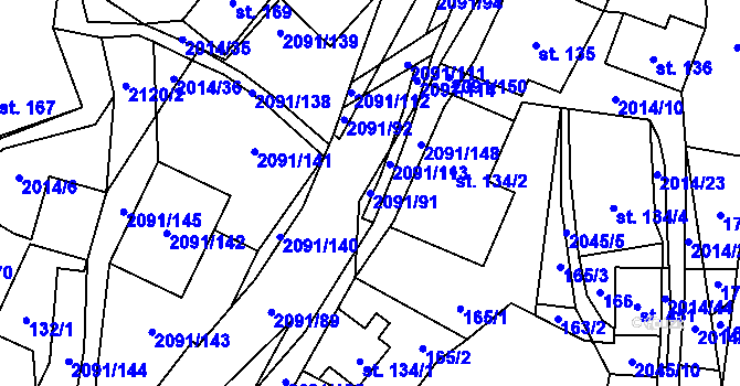 Parcela st. 2091/91 v KÚ Branná u Šumperka, Katastrální mapa