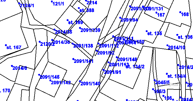 Parcela st. 2091/92 v KÚ Branná u Šumperka, Katastrální mapa