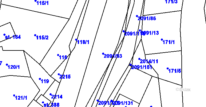 Parcela st. 2091/93 v KÚ Branná u Šumperka, Katastrální mapa