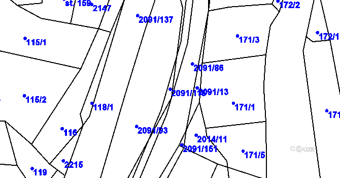 Parcela st. 2091/116 v KÚ Branná u Šumperka, Katastrální mapa