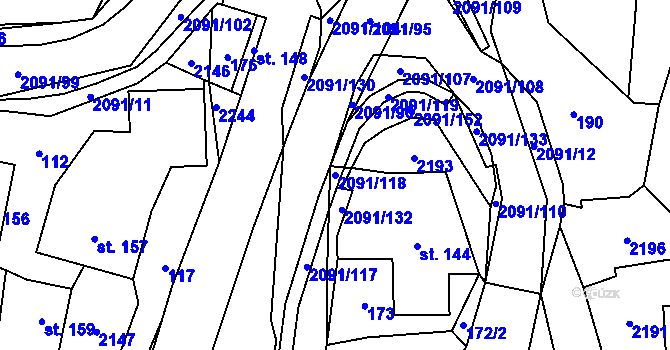 Parcela st. 2091/118 v KÚ Branná u Šumperka, Katastrální mapa