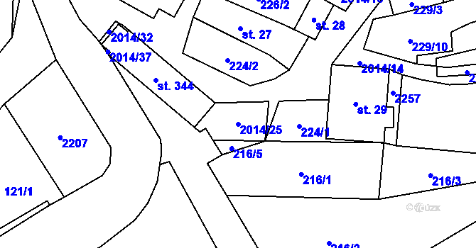Parcela st. 2014/25 v KÚ Branná u Šumperka, Katastrální mapa