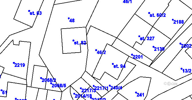Parcela st. 46/2 v KÚ Branná u Šumperka, Katastrální mapa