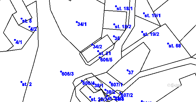 Parcela st. 21 v KÚ Branov, Katastrální mapa