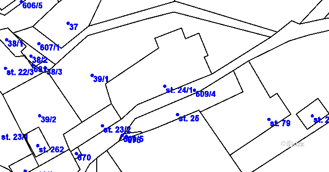 Parcela st. 24/1 v KÚ Branov, Katastrální mapa