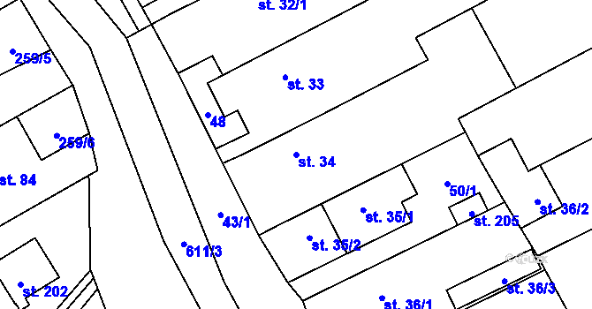 Parcela st. 34 v KÚ Branov, Katastrální mapa