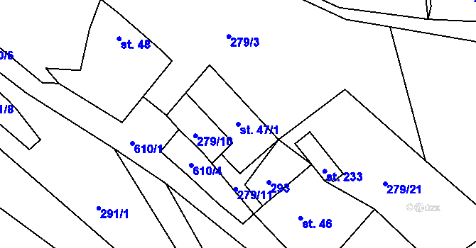 Parcela st. 47/1 v KÚ Branov, Katastrální mapa