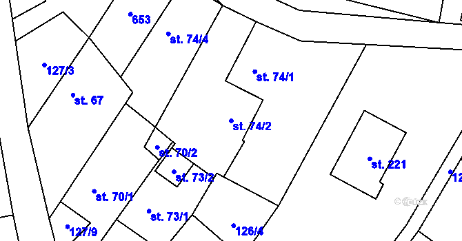Parcela st. 74/2 v KÚ Branov, Katastrální mapa